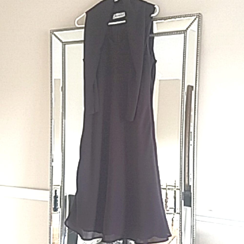 Melanie Lyne Eggplant Elegant Classy Sleeveless Dress Attached Neck Scarf Shawl